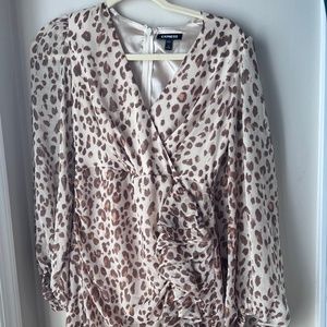 Express Long Sleeve Wrap Style Leopard Print Dress Size Petite XS